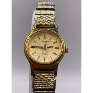 Pulsar By Seiko Womens Gold Tone Stretch Band Quartz Watch Works New Battery